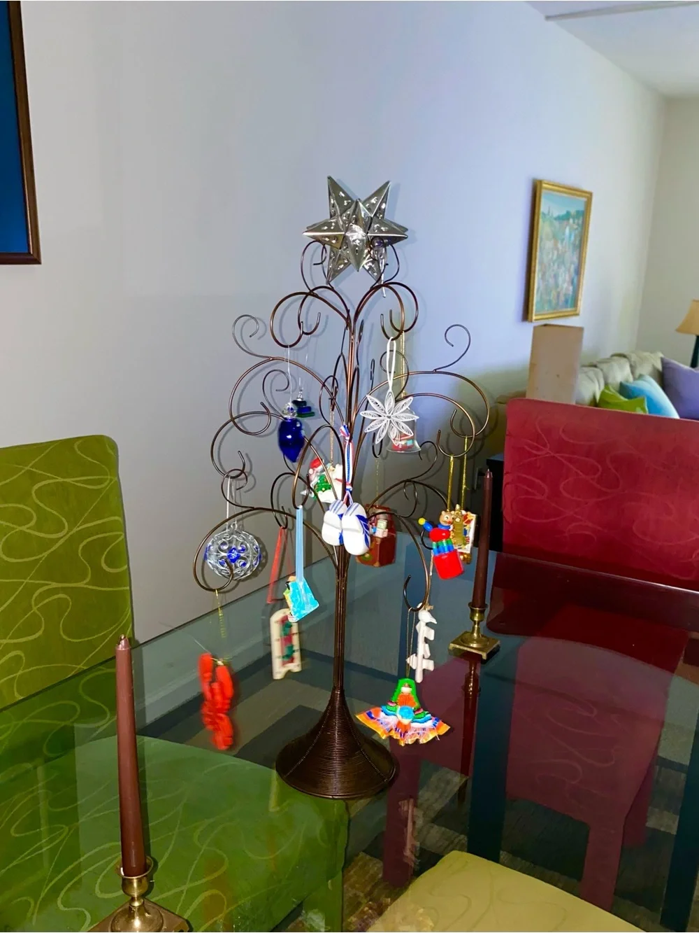 Holiday Ornament Metal Scroll Tree For Ornaments Display. H 24”. W 14”.